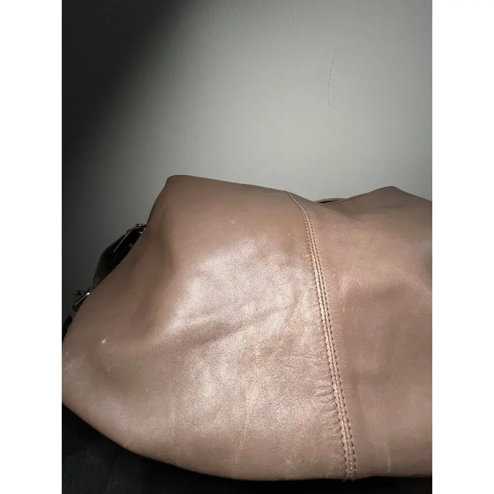 Furla Italian Leather Slouch Hobo Shoulder Crossbody Bag Taupe Large